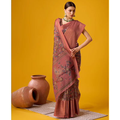 Mauve Digital Printed Cotton Silk Saree With Border