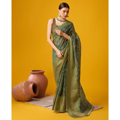 green-digital-printed-cotton-silk-saree-with-border-1
