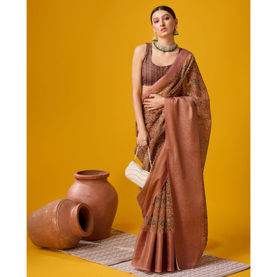 Mauve Digital Printed Cotton Silk Saree With Border