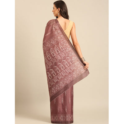 Dusty Rose Pink Digital Print Cotton Saree