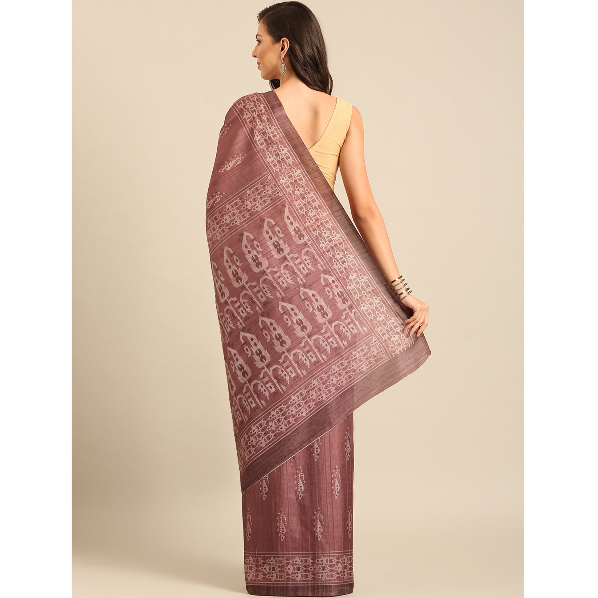 Dusty Rose Pink Digital Print Cotton Saree