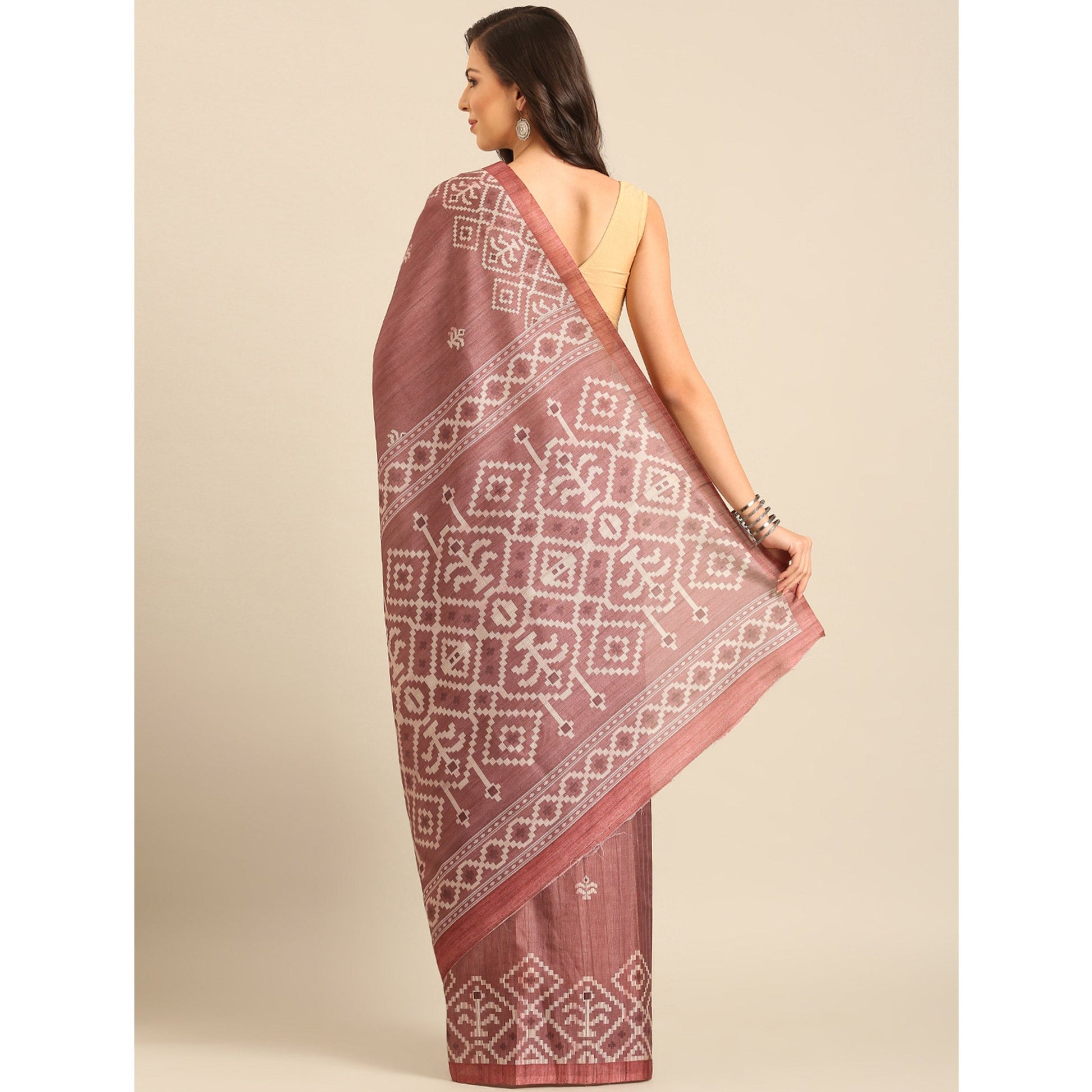 Dusty Rose Pink Digital Print Cotton Blend Saree