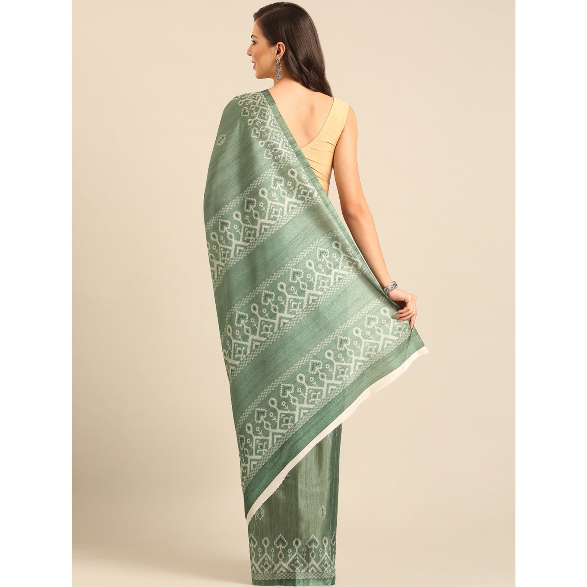 green-digital-print-cotton-blend-saree