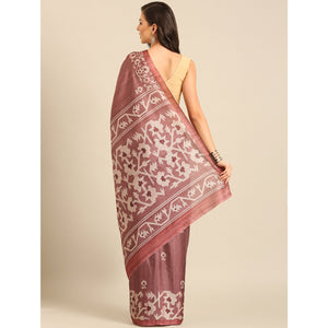 Dusty Rose Pink Digital Printed Cotton Blend Saree