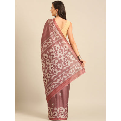 Dusty Rose Pink Digital Printed Cotton Blend Saree