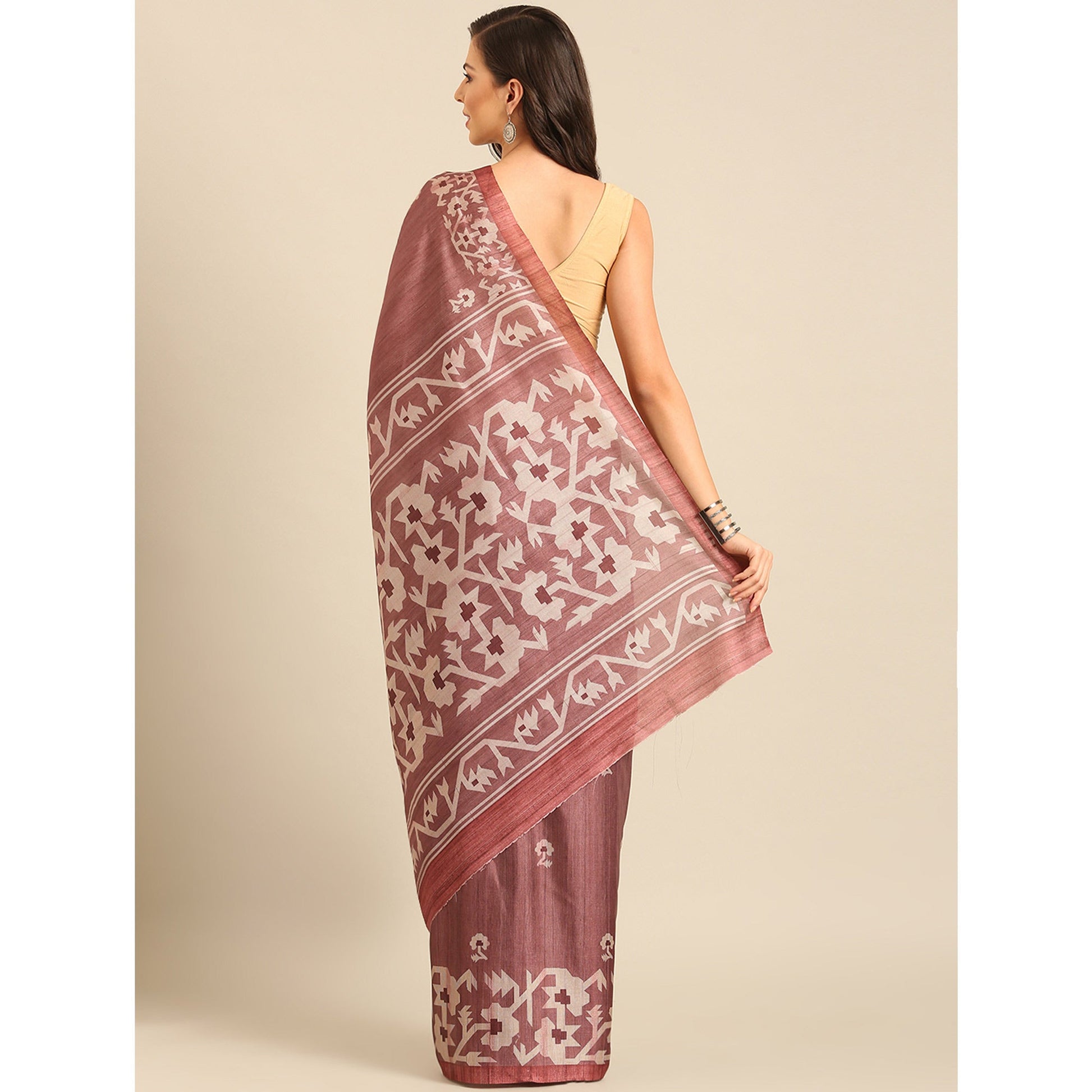 Dusty Rose Pink Digital Printed Cotton Blend Saree