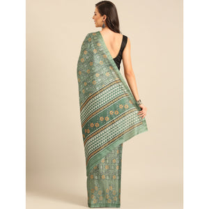 green-floral-digital-print-cotton-blend-saree
