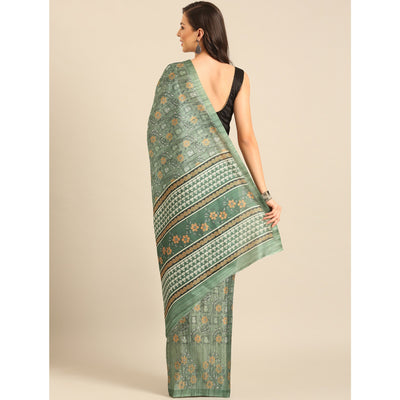 green-floral-digital-print-cotton-blend-saree