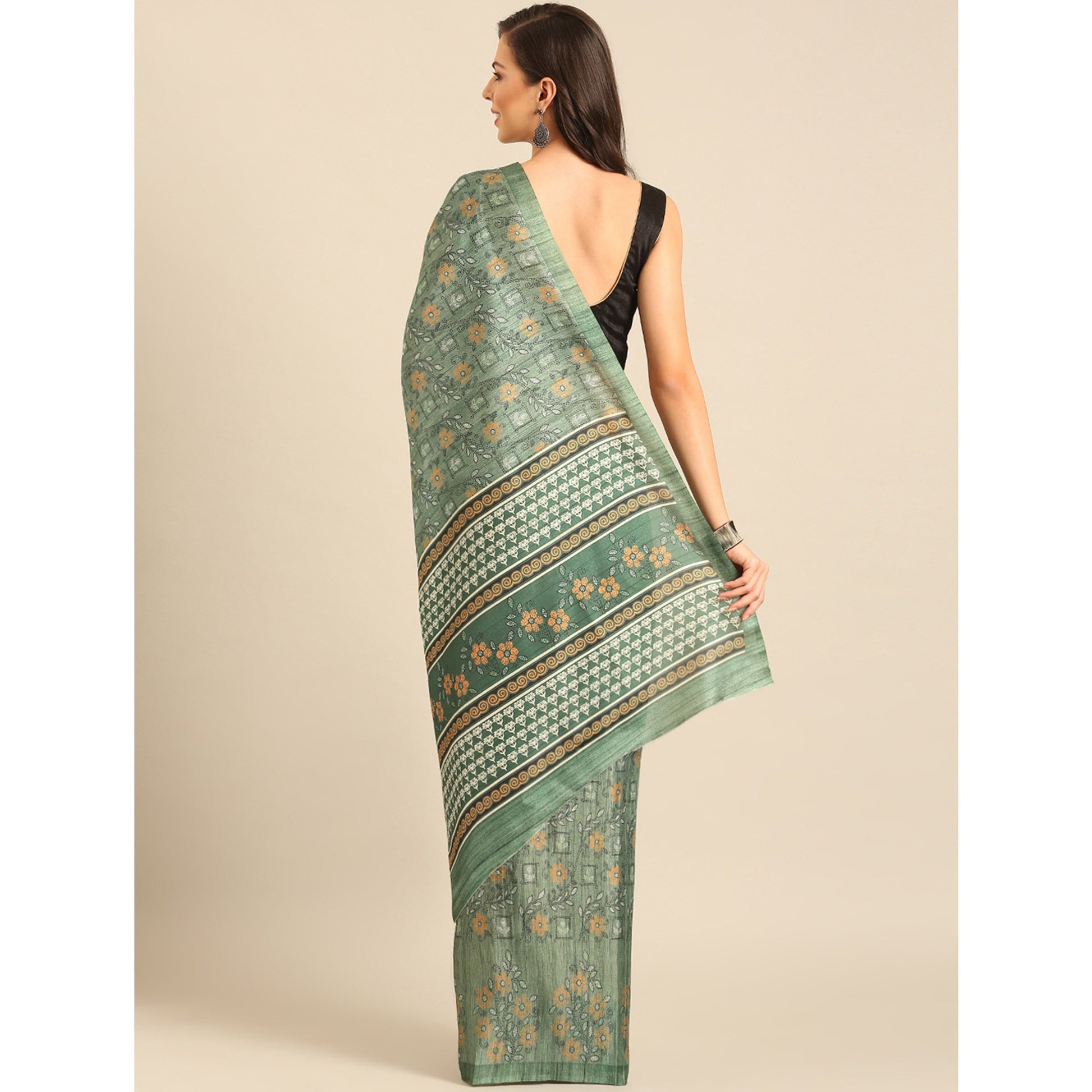 green-floral-digital-print-cotton-blend-saree