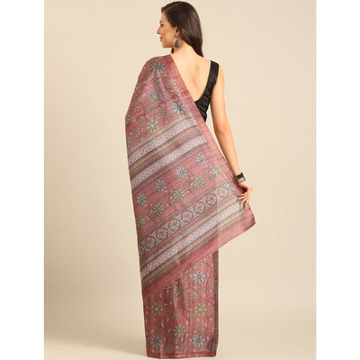 Dusty Rose Pink Floral Digital Printed Cotton Blend Saree