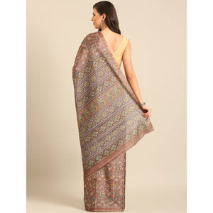 Brown Floral Digital Print Cotton Blend Saree