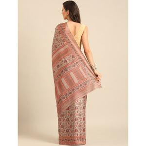Light Peach Floral Digital Printed Cotton Blend Saree