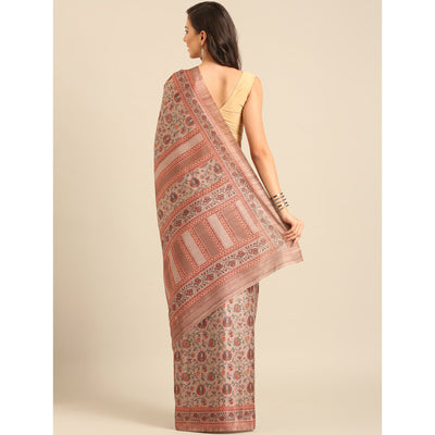 Light Peach Floral Digital Printed Cotton Blend Saree