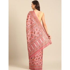 Light Pink Floral Digital Printed Cotton Blend Saree