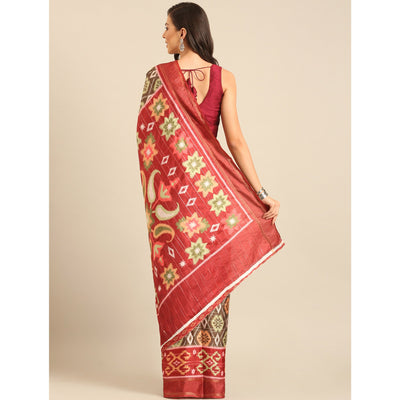 Brown Digital Patola Printed Cotton Blend Saree