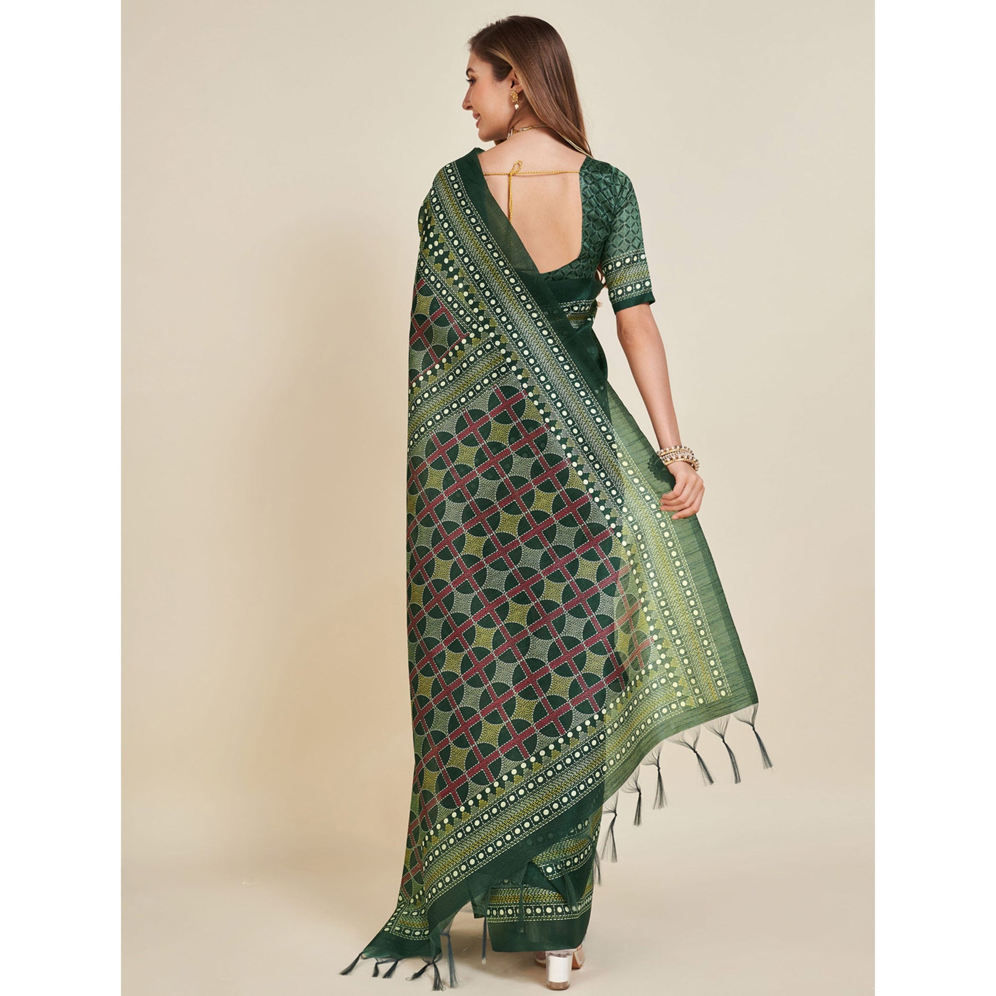 green-digital-printed-bhagalpuri-silk-saree-with-tassels-1