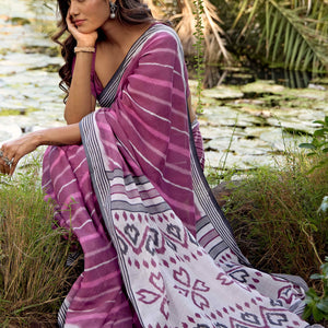 Mauve Leheriya Printed Linen Saree