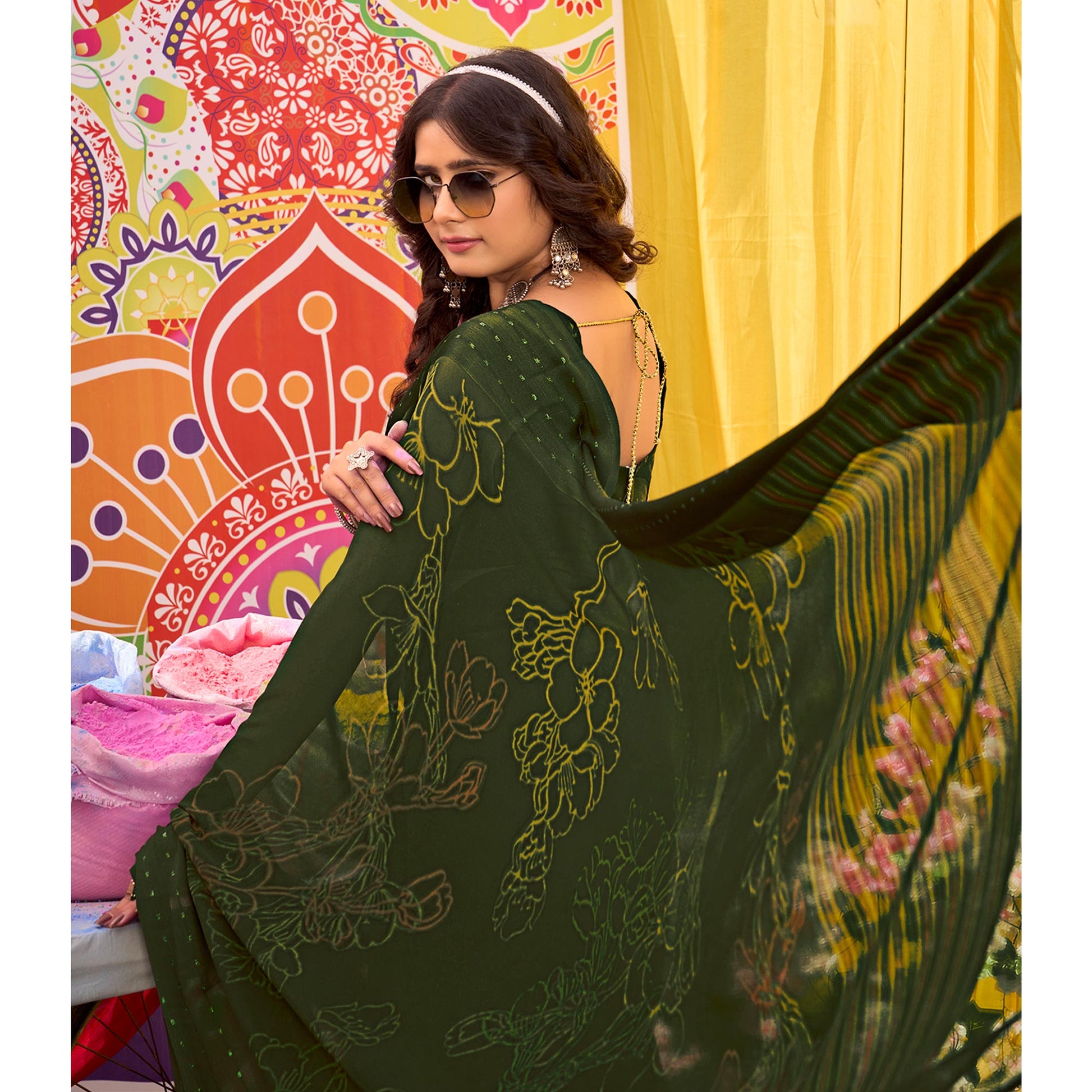 green-floral-printed-georgette-saree-with-woven-border-1