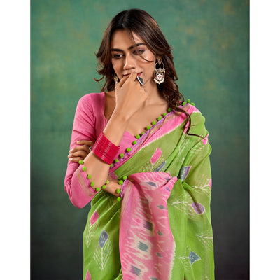 green-ikkat-printed-mul-mul-cotton-saree