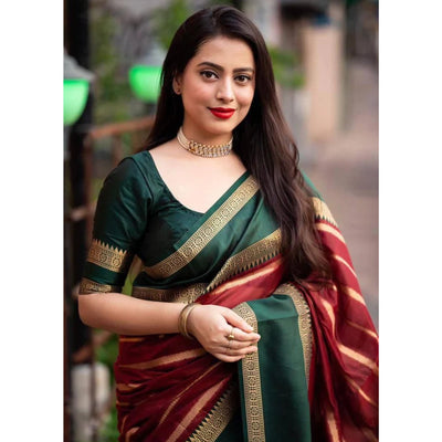 Maroon Woven Banarasi Silk Saree with Tassels