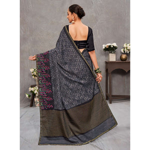 Grey Printed With Embroidered Cotton Silk Saree