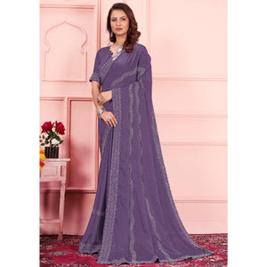 Light Purple Swarovski Work Satin Saree