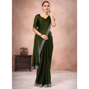 Mehendi Green Swarovski Work Satin Saree