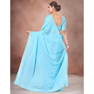 Blue Swarovski Work Satin Saree