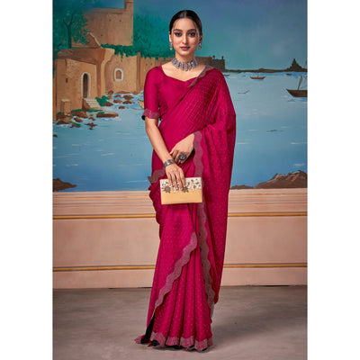 Cherry Pink Swarovski Work Satin Saree