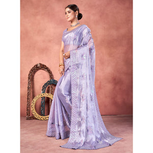 Lavender Floral Sequins Embroidered chiffon Saree
