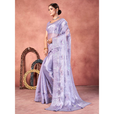 Lavender Floral Sequins Embroidered chiffon Saree