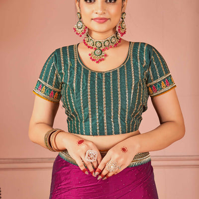 Magenta Swarovski Work Satin Rangoli Saree With Embroidered Border