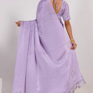 Lavender Swarovski With Mirror Work Chinon Saree