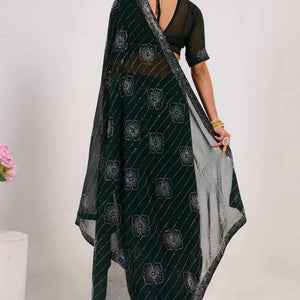 Dark Green Swarovski Work Georgette Saree