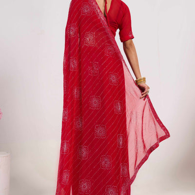 Cherry Red Swarovski Work Georgette Saree