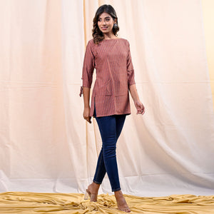 Brown Printed Chanderi Top