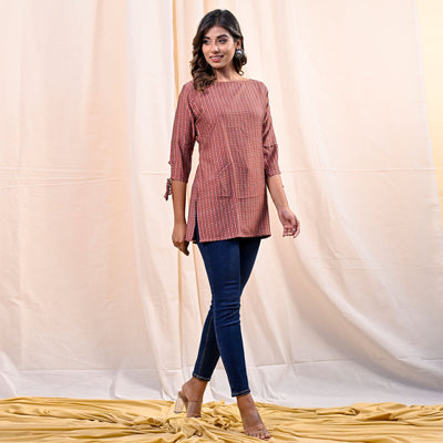 Brown Printed Chanderi Top