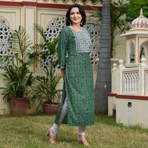 green-foil-bandhani-printed-with-embroidered-rayon-kurti