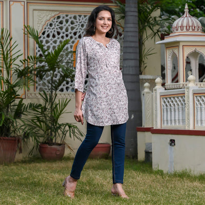 Mauve Floral Printed Rayon Top