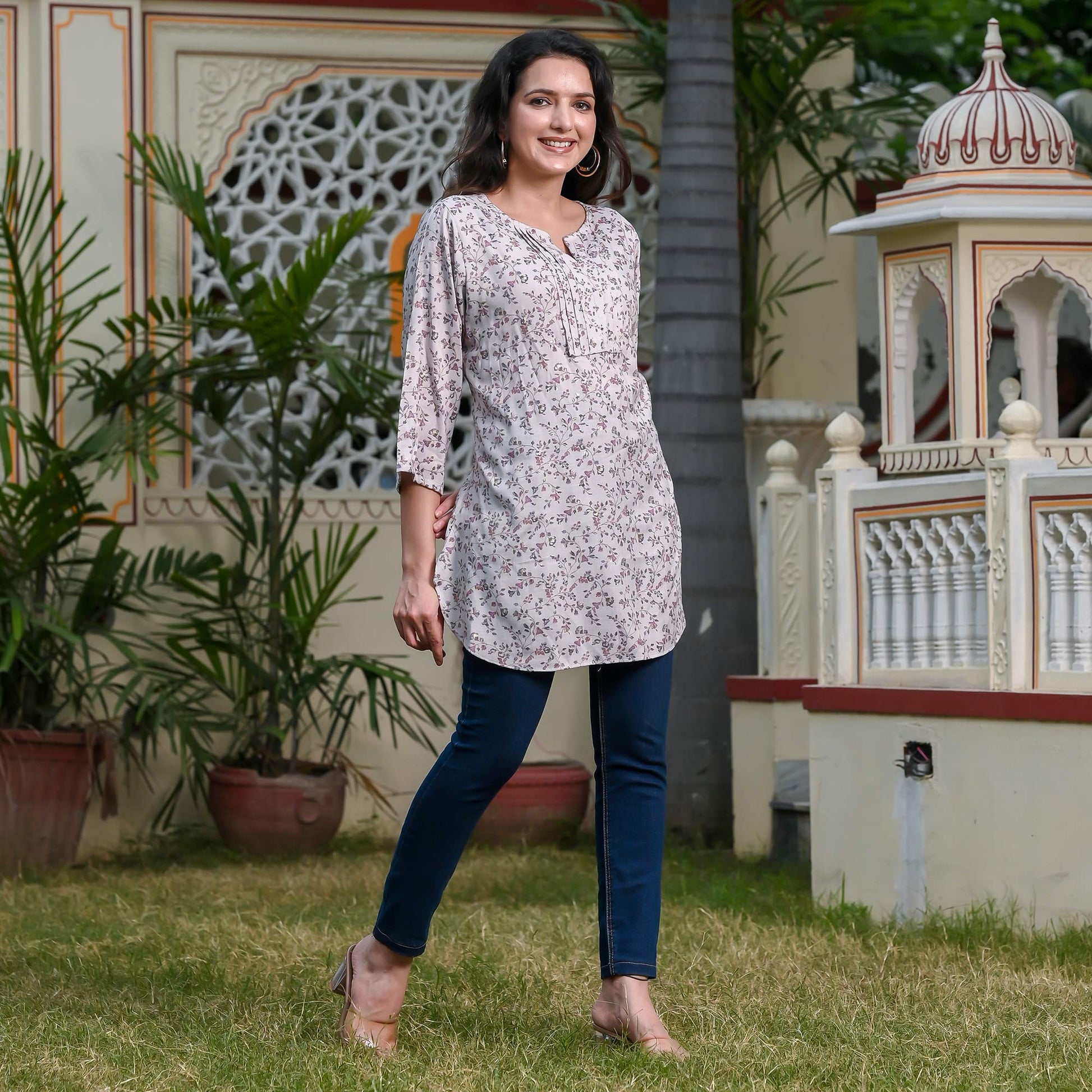 Mauve Floral Printed Rayon Top