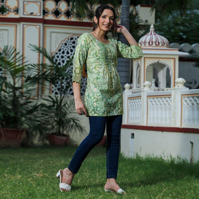 green-floral-foil-printed-modal-top