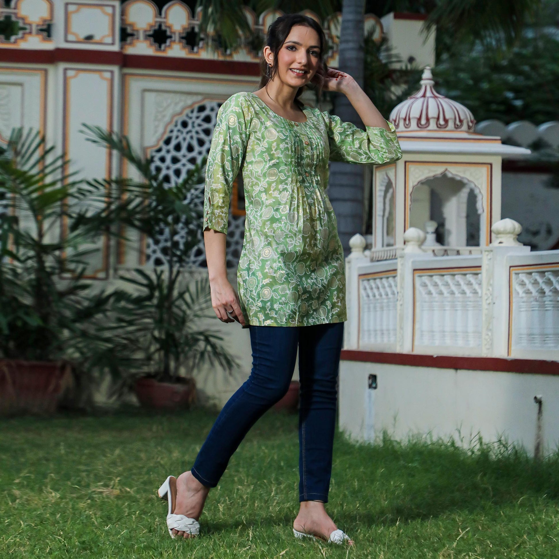 green-floral-foil-printed-modal-top