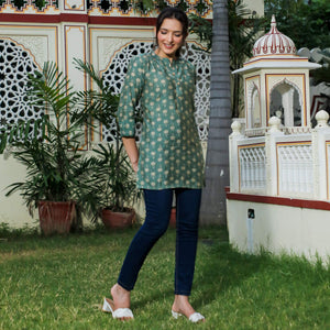 green-floral-foil-printed-chanderi-top