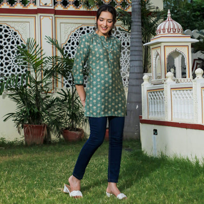 green-floral-foil-printed-chanderi-top