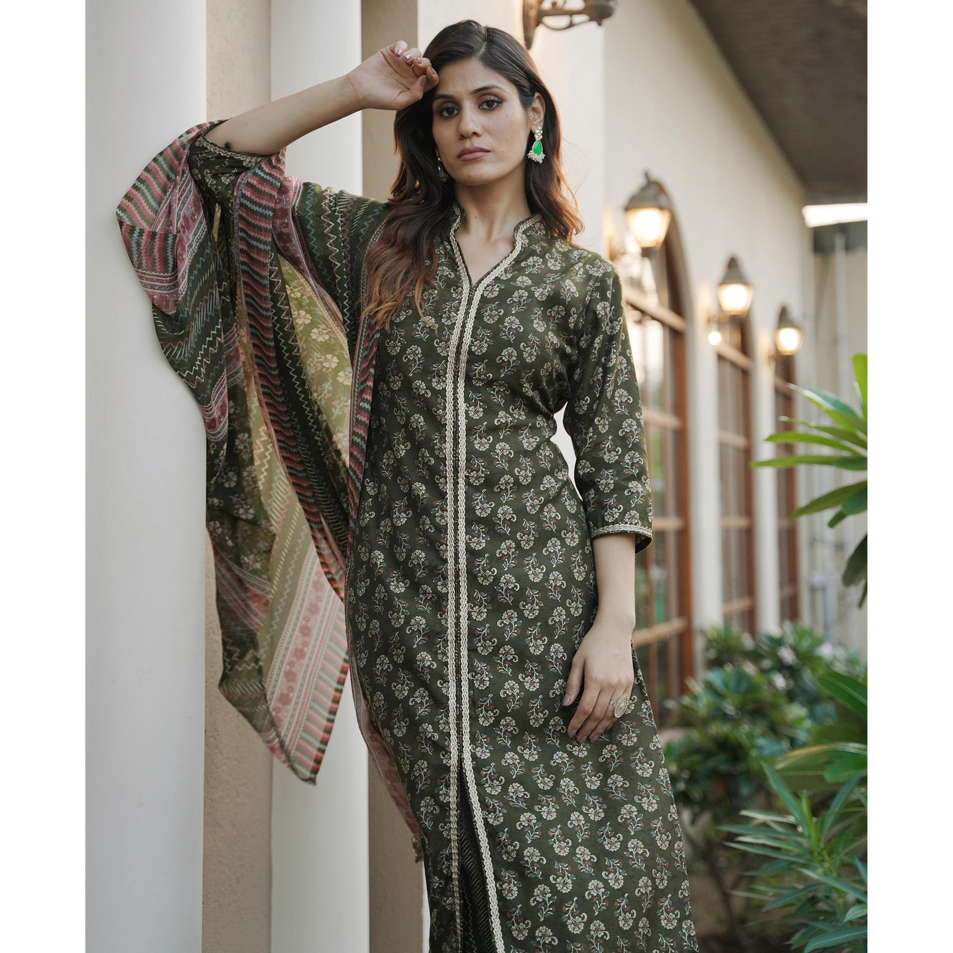 green-floral-foil-printed-modal-suit