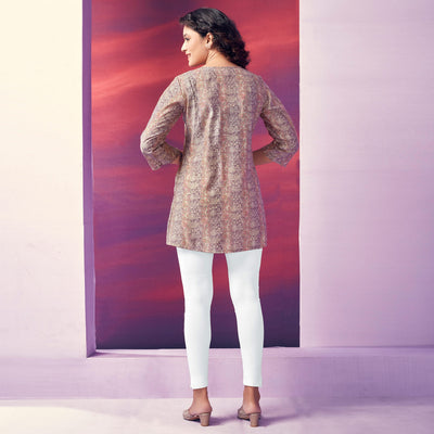 Brown Floral Foil Printed Chanderi Silk Top