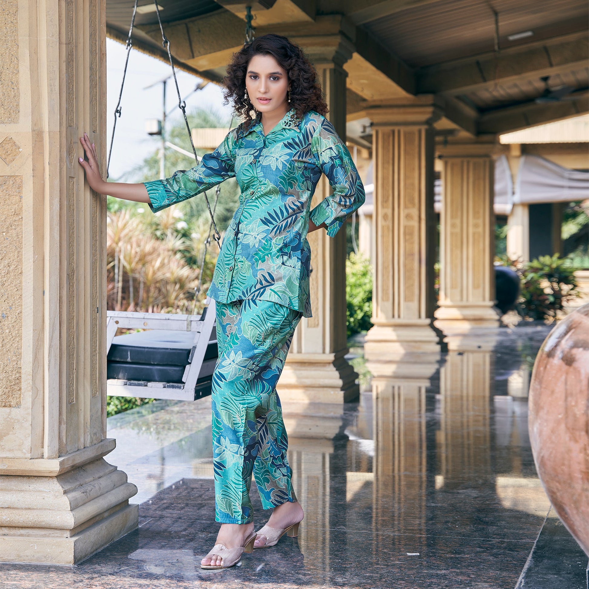 green-foil-printed-chanderi-silk-co-ord-set