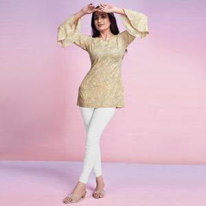 Chikoo Floral Foil Printed Chanderi Silk Top