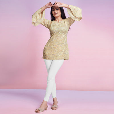 Chikoo Floral Foil Printed Chanderi Silk Top
