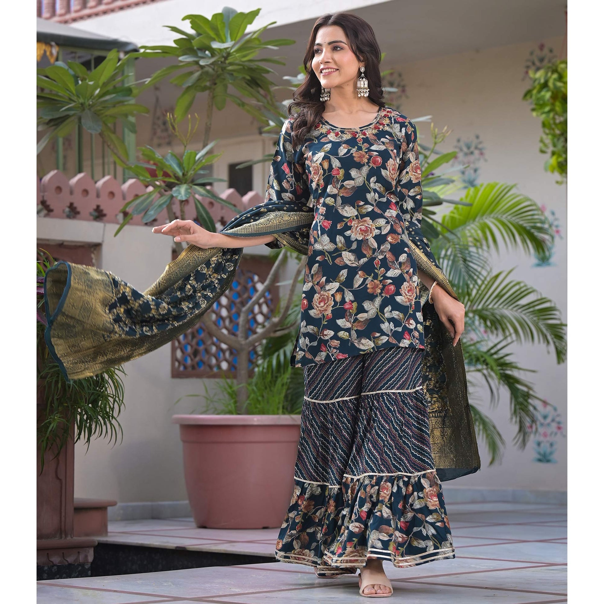 green-floral-foil-printed-rayon-sharara-suit-with-handcrafted
